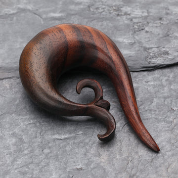 Detail View 1 of A Pair of Devil's horn Organic Sono Wood Ear Gauge Taper Hanger